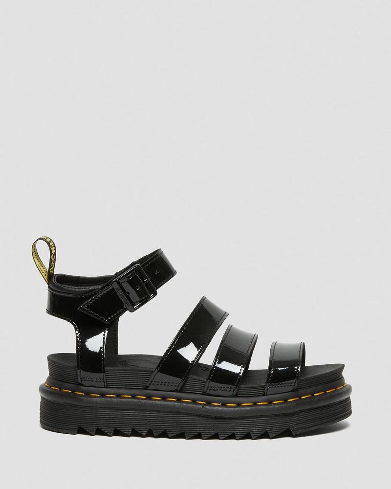 Dr Martens Blaire Lak Leren Sandalen Met Riem Dames Zwart | NL 464JPQ